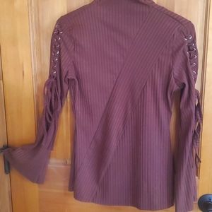 Brown Lace-Up Sleeve Top